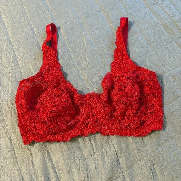 Delicates Scarlet Red Lace Bra Adjustable straps Underwire - Picture 1 of 6